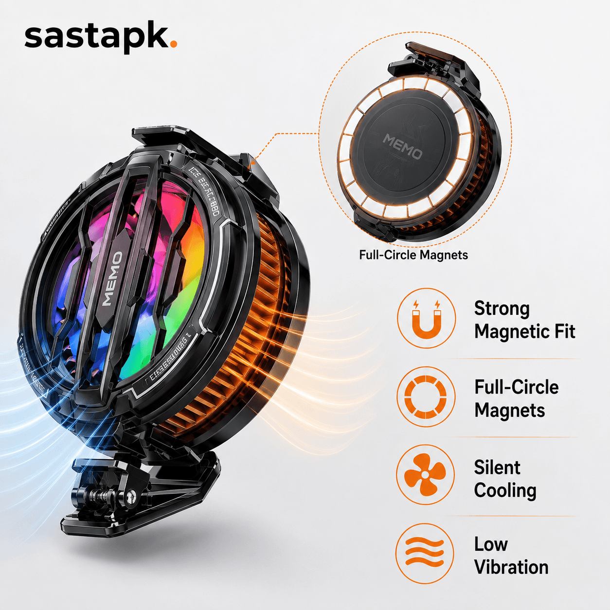 MEMO CX07 Magnetic Phone Radiator Phone Cooling Fan Case Cold Wind Handle Fan for PUBG Phone Cooler Phone Cooling Fan Case — image 2