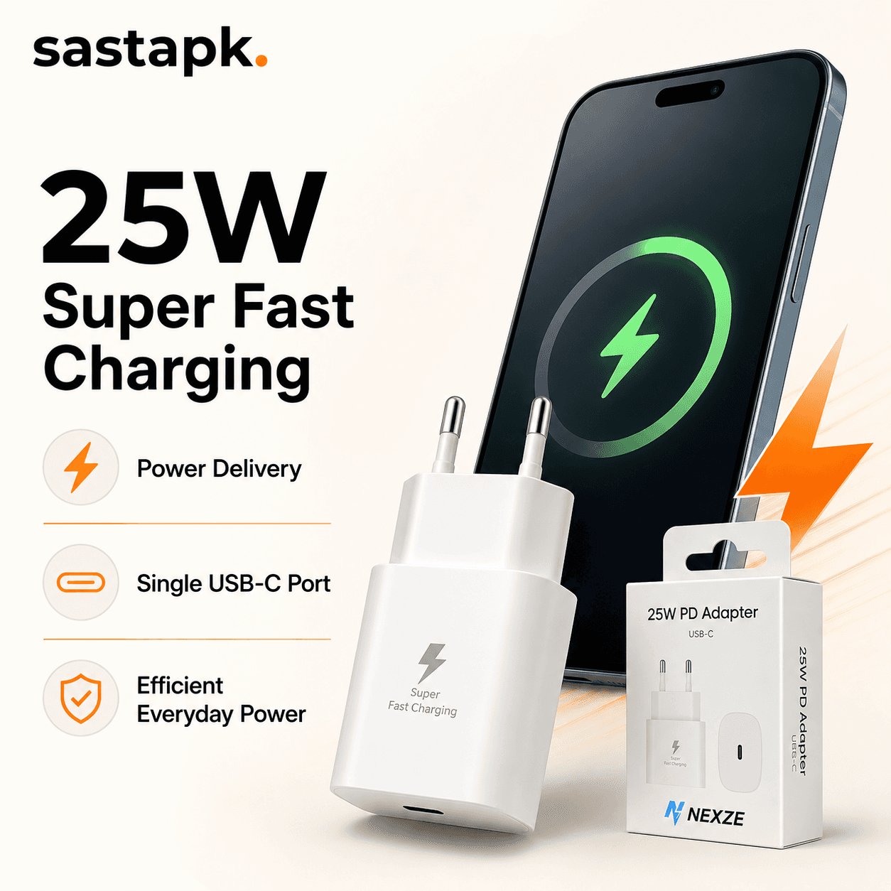 Nexze 25W Charger with cable Usb Type C Fast Charger Pd Wall Power Adapter 25W Super Fast Charger with Type C to Type C Cable And Without Cable Pd Charger For all Mobile Phone — image 2
